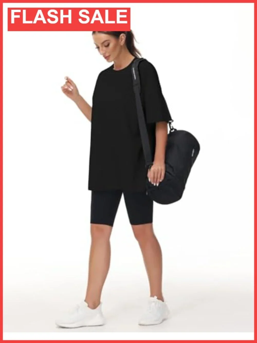 Oversized Cotton Blend Workout T-Shirt Drop Shoulder Crewneck Boxy Tee